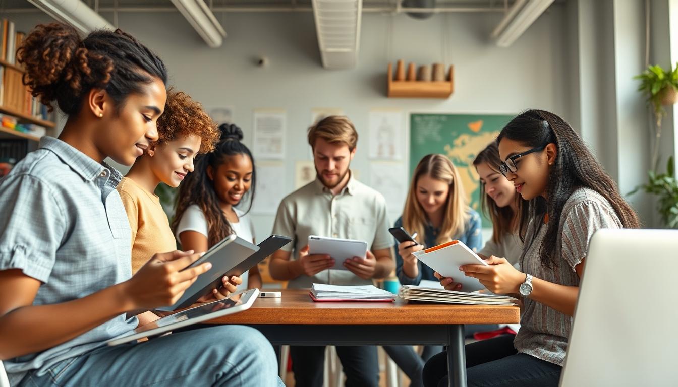Student using a study guide to organize academic notes